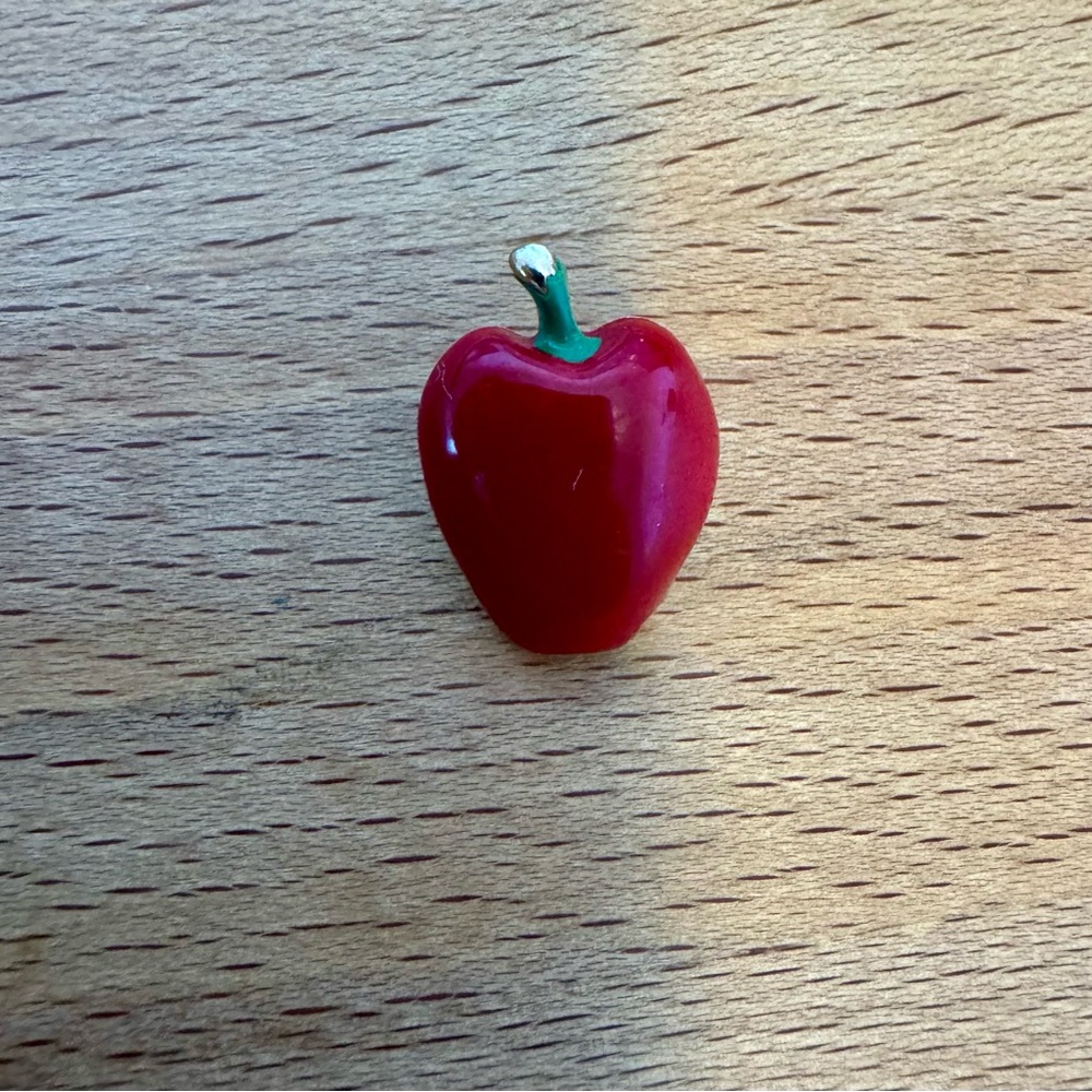 Vintage JJ Jonette Red Apple Enamel Lapel Pin Teacher Gift Gold Tone 1980s